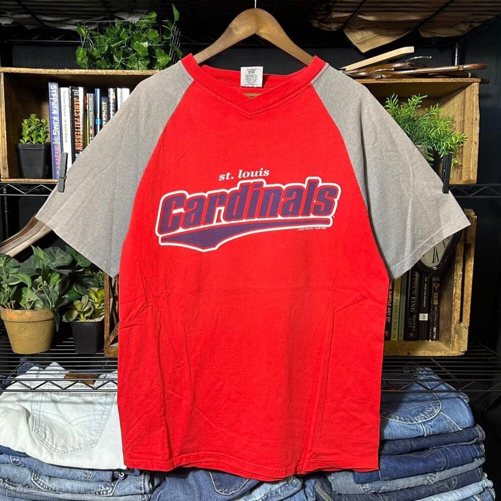 Vintage Y2K Logo Athletic St. Louis Cardinals Tee Red Grey MLB Shirt Mens Large